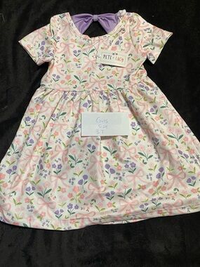 Girls' Floral Bow Print Dress - Pink & Purple